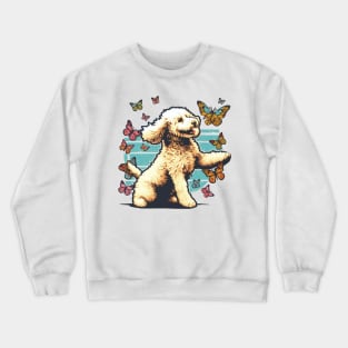 Goldendoodle catching butterflies Crewneck Sweatshirt